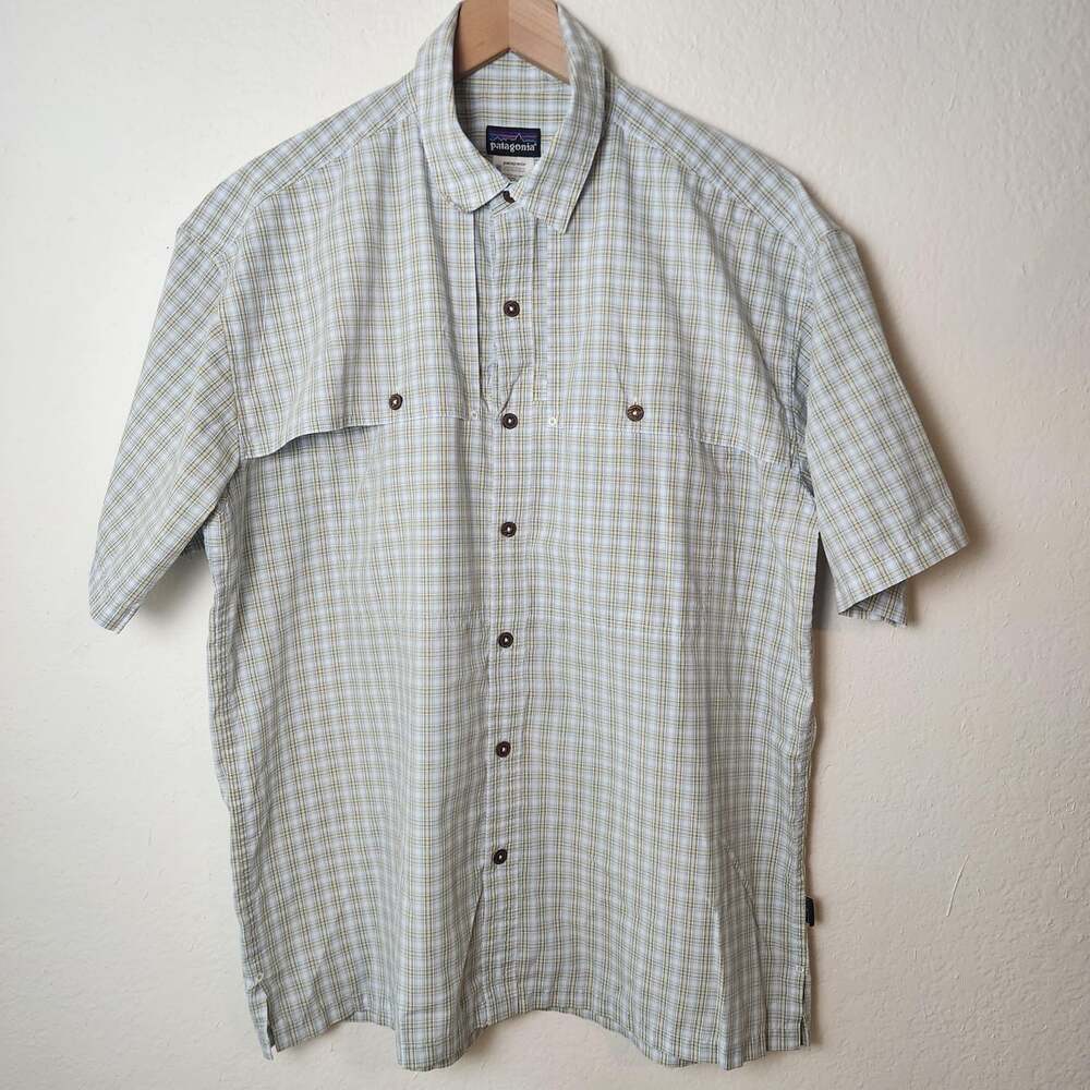 Patagonia Shirt Mens Large Blue Plaid Short Sleeve Button Up Outdoor Casual
